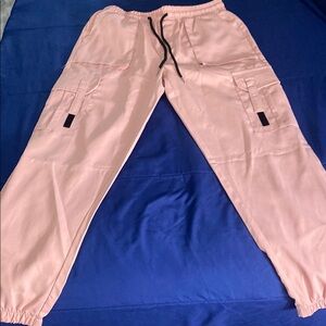 Pastel Pink Cargo Pants with Relaxed Fit and Drawstring Waistband